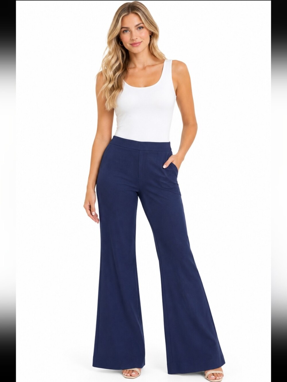 Chico's Womens Navy Wide Leg Ponte Pants W Pockets (s/4)